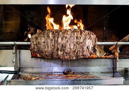 Turkish Cag Kebab Doner In Wood Fired Oven.