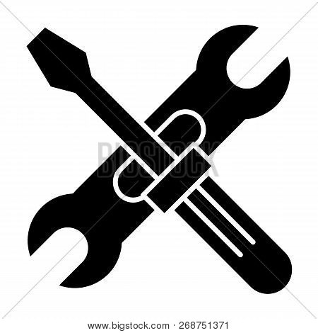 Screwdriwer And Adjustable Wrench Solid Icon. Repair Vector Illustration Isolated On White. Screwdri