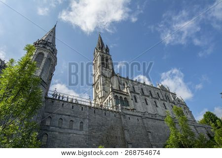 Our Lady Of Lourdes Basilica In Lourdes, France.