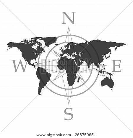 World Map And Cmpass Or Rose Of Winds. Vector Illustration.