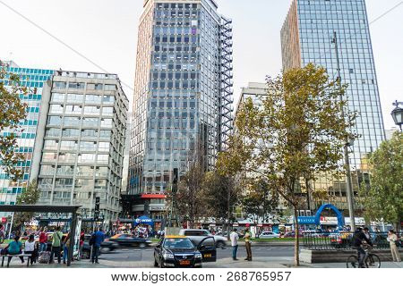 Santiago, Chile - March 27, 2015: View Of Avenida Libertador Bernardo Ohiggins Avenue In Santiago, C