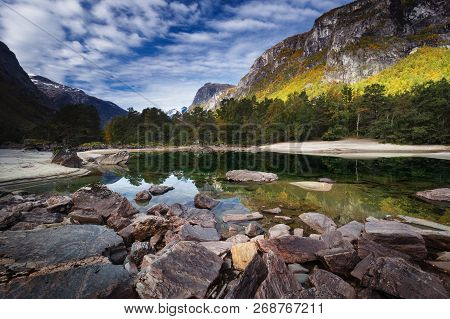 River Rauma In Romsdalen, Middle Norway, Late Summer.