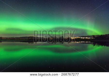 North Lights On The Sky Above Norway, Seen From Selbu Area.