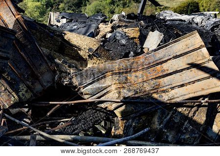 Damaged Supermarket Sprinkler Fire Protection System Equipment After Arson Fire With Burn Black Dark