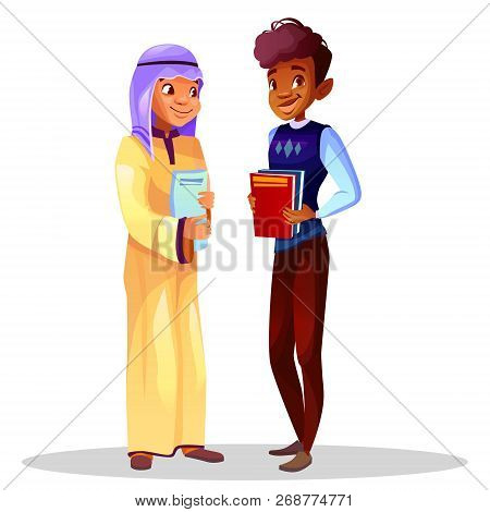 College Or University Students Illustration Of Saudi Arabian Boy In Traditional Robe With Black Afro