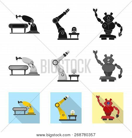 Vector Illustration Of Robot And Factory Icon. Set Of Robot And Space Vector Icon For Stock.