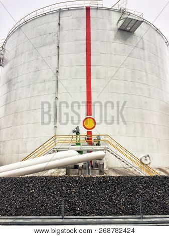 Big White Vertical Fuel Tank With Pipes