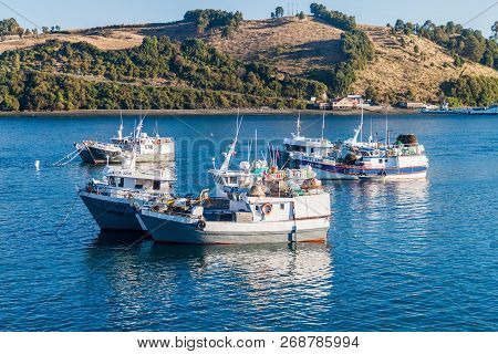 Dalcahue, Chile - March 21, 2015: Fishing Boats In Dalcahue Village, Chiloe Island Chile