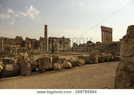 Ruins Of Jupiter Temple And Great Court Of Heliopolis In Baalbek, Bekaa Valley Lebanon