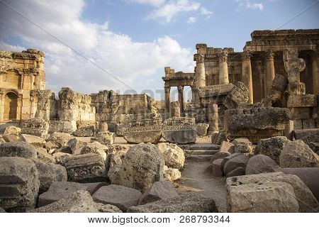 Roman Ruins Of Ancient Heliopolis. Baalbek, Bekaa Valley, Lebanon.