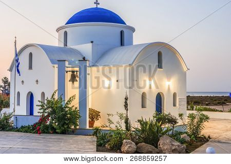 The Multi Denominational Church Of St Nicholas On A Shore Closeup In Paphos, Cyprus