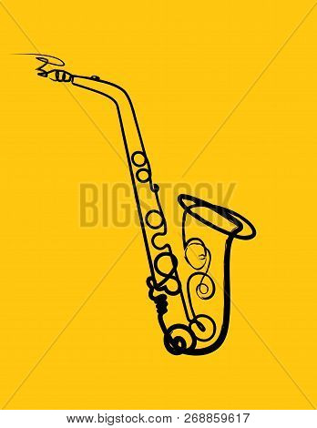 Sketch Hand Drawing Of Saxophone Isolated Vector Art. Musical Instrument For Decoration, Design, Inv
