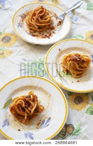 Italian Egg Tonnarelli Seasoned With Tomato Sauce