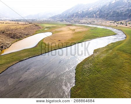 Lake Kaweah View From The Air Show The Climate Change In The Rivers And Water Resources In Californi
