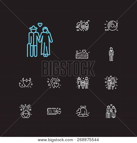 Love Icons Set. Boyfriend And Love Icons With Old Couple, Evil Heart And Date Day. Set Of Audio For 