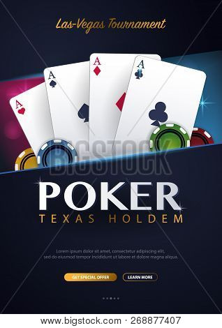 Casino Banner With Casino Chips And Cards. Poker Club Texas Holdem. Vector Illustration