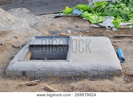 Installing Water Borehole Drilling With Metal Manhole. Water Well, Water Borehole Design.