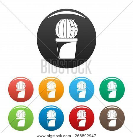 Sphera Cactus Pot Icons Set 9 Color Vector Isolated On White For Any Design