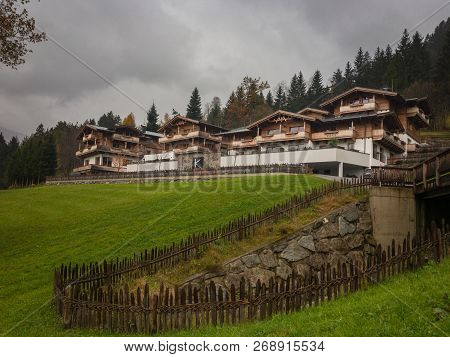 Kaltenbach, Austria - October 29, 2017: Das Kaltenbach Apart Hotel In The Zillertal (ziller Valley) 