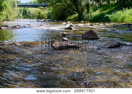 River In The City Of Freiburg, Germany, Stones