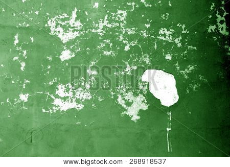 Craked Weathered Cement Wall Texture In Green Tone. Abstract Background And Texture For Design.