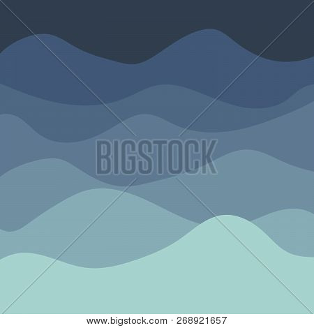 Sea Waves Background, Vector Abstract Painting With Blue Sea Waves, Flat Curve
