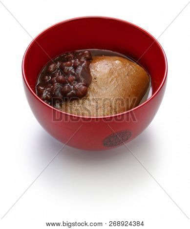 Tochi Mochi Zenzai, horse chestnuts rice cake with sweet simmered adzuki beans, traditional japanese dessert
