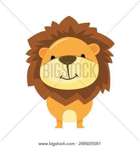 Lion Cartoon Isolated On White Background. Animal Cartoon Style. Vector Stock.