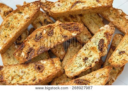 Classic Italian Biscotti Cookies On A White Background. Festive Christmas Cookies From Tuscany.