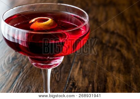Boulevardier Cocktail With Lemon Peel.