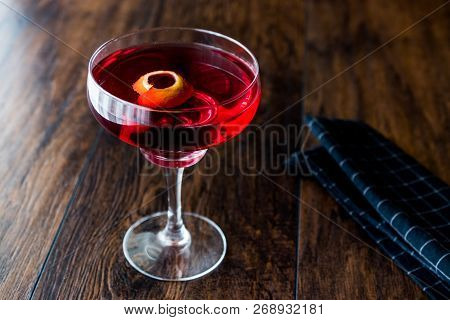 Boulevardier Cocktail With Lemon Peel.