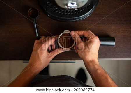 Photo Of Coffee Maker, Man Hand Pouring Coffee In Kitchen