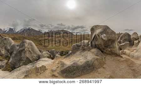 The Castle Hill Conservation Area or  Kura Tawhiti, Arthur's pass, Limestone rock formations, Southern Alps, South island, New Zealand