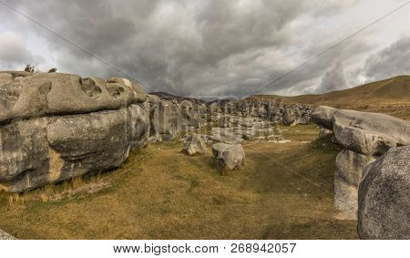 The Castle Hill Conservation Area or  Kura Tawhiti, Arthur's pass, Limestone rock formations, Southern Alps, South island, New Zealand