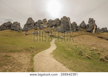 The Castle Hill Conservation Area or  Kura Tawhiti, Arthur's pass, Limestone rock formations, Southern Alps, South island, New Zealand