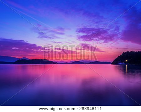 Sunrise on the bay of Nidri in Lefkas Ionian  island Greece
