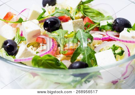 Olive On Top Of Salad. Olive And Tofu Cube.