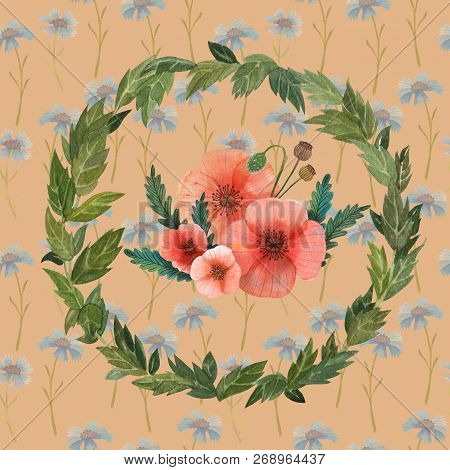 Wild Flower Wreath Watercolor Illustration Art Pattern