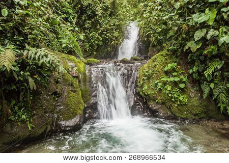 Small Waterfall In Nambillo Cloud Forest Reserve Near Mindo, Ecuador.