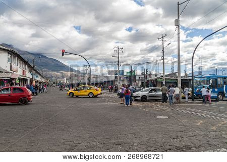 Ibarra, Ecuador - June 28, 2015: Busy Street In The Center Of Ibarra Town Called White City , Ecuado