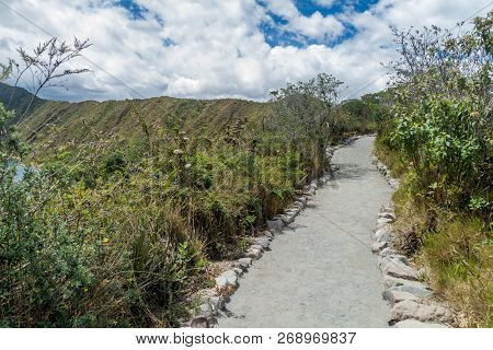 Tourist Trail Around Laguna Cuicocha Lake In Ecuador
