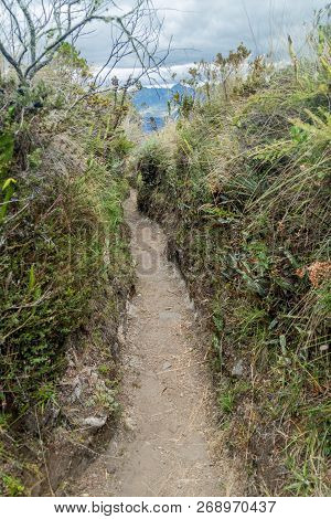 Tourist Trail Around Laguna Cuicocha Lake In Ecuador