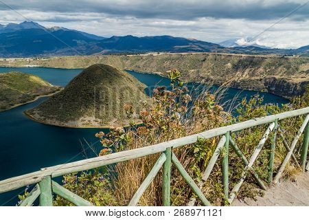 Viewpoint Over Volcanic Lake Laguna Cuicocha In Ecuador