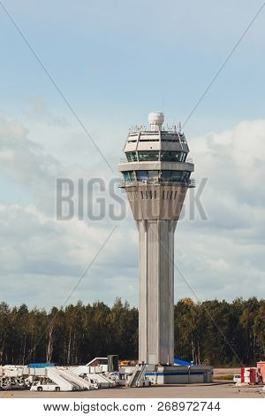airport traffic control tower at sunny day