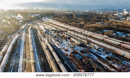 Khabarovsk, November. 15, 2018: View Of The Cars Of Railway Passenger Cars At The Railway Depot . Pa
