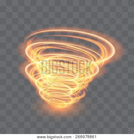 A Glowing Tornado. Rotating Wind. Beautiful Wind Effect. Isolated On A Transparent Background. Vecto