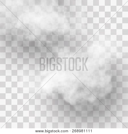 Transparent Special Effect Stands Out With Fog Or Smoke. White Cloud Vector, Fog Or Smog.
