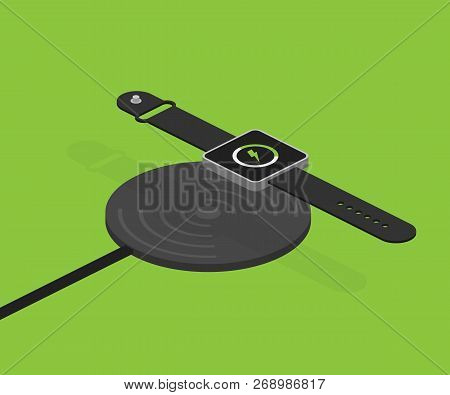Wireless Charging For Smart Watch. Innovative Modern Technological Accessories. Vector Stock Illustr