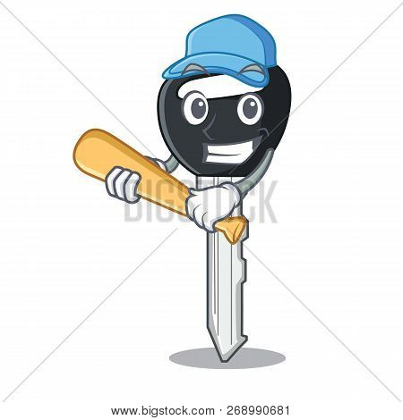 Playing Baseball Car Keys Cartoon Isolatedon On Shape