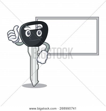 Thumbs Up With Board Car Keys Cartoon Isolatedon On Shape